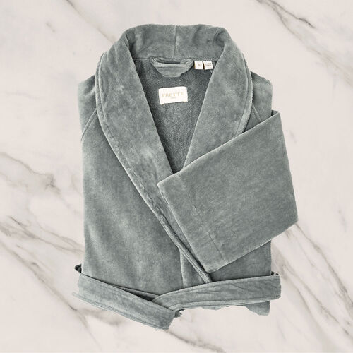 Velour Shawl Collar Robe Grey | Frette